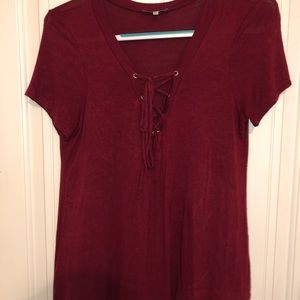 Maroon Tie Short Sleeve Shirt